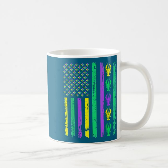 Taza De Café Carnival Mardi Gras Usa American Flag Crawfish Par (Derecha)