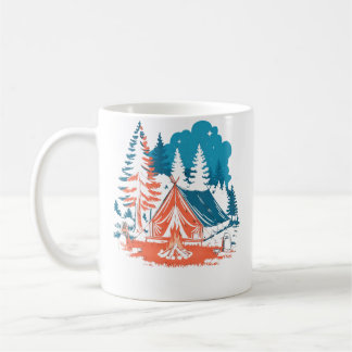 Taza De Café Carpa de camping bajo las estrellas, fogata y aven