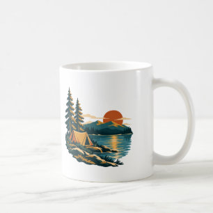 Taza De Café Carpa de puesta de sol junto al lago y camping de