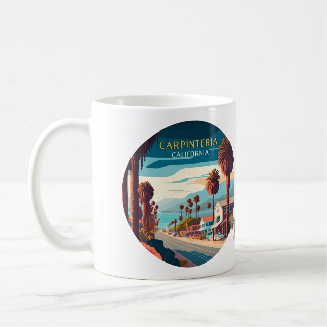 Taza De Café Carpinteria California Sunset Palm Tres Retro (Izquierda)