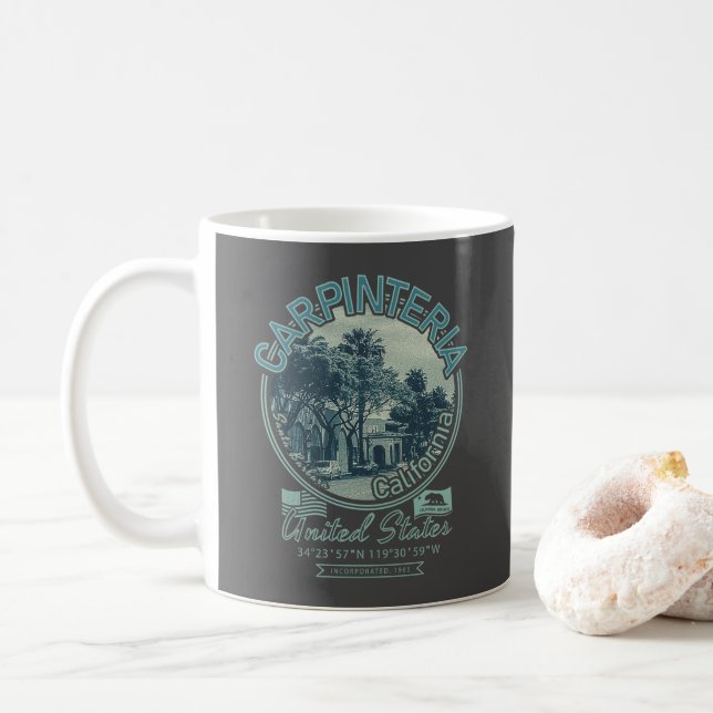 TAZA DE CAFÉ CARPINTERIA SANTA BARBARA CALIFORNIA (Con donut)