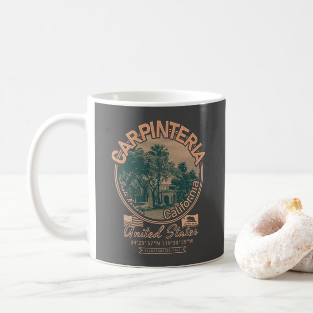 TAZA DE CAFÉ CARPINTERIA SANTA BARBARA CALIFORNIA (Con donut)