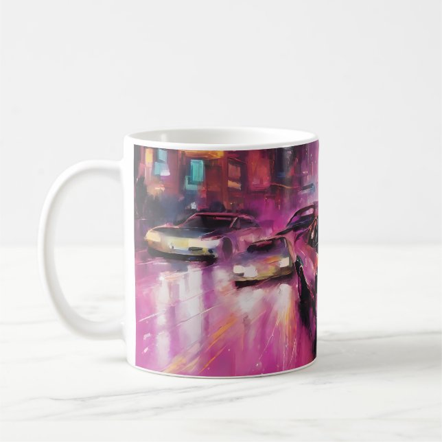 Taza De Café Carreras callejera nocturna en la vibrante ciudad (Izquierda)