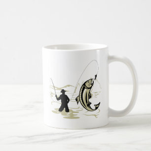 Taza De Café Carrete del bastidor del pescador de la mosca con