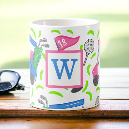 Taza De Café Carrito de Golf Personalizado Monograma Rosa Verde