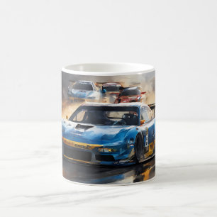 Taza De Café Carro de carreras azules con el Sun Rising