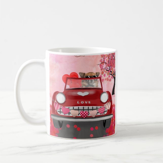 Taza De Café Carro de conducción de perro chihuahua con corazón (Izquierda)