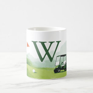 Taza De Café Carro de Golf Clásico Monograma Personalizado