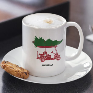 Taza De Café Carro de golf rojo con vacaciones en árboles de Na