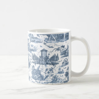 Taza De Café Carro francés vintage de la tela del alba de Jouy-