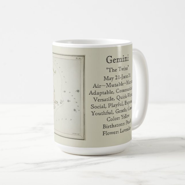 Taza De Café Carta Astronómica Antigua del Zodiaco de Géminis (Anverso derecho)