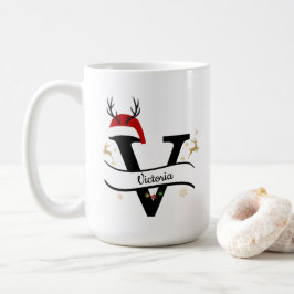 Taza De Café Carta de alfabeto V de Navidad