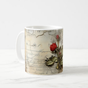 Taza De Café Carta de amor de pergamino vintage con flores (10)