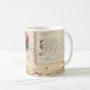 Taza De Café Carta de amor de pergamino vintage con flores (2)