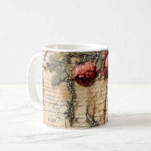 Taza De Café Carta de amor de pergamino vintage con flores (4)