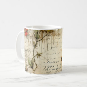 Taza De Café Carta de amor de pergamino vintage con flores (6)