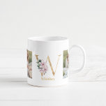 Taza De Café Carta de oro moderna con flor | Dos monografías fo<br><div class="desc">Carta de oro moderna con flor | Dos monografías fotográficas</div>