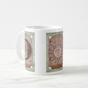 Taza De Café Carta de Tarot Vintage del Sol y la Luna Celestial
