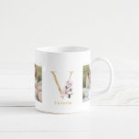 Taza De Café Carta dorada moderna V Flor | Dos monografías foto<br><div class="desc">Carta dorada moderna V Flor | Dos monografías fotográficas</div>