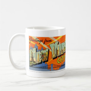 Taza De Café Carta grande postal de Nueva York vintage