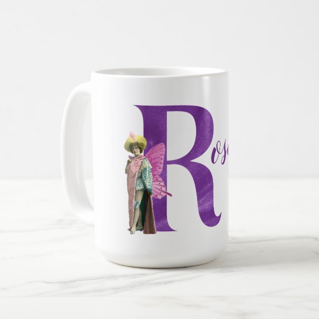 Taza De Café Carta ilustrada de Campy Purple Shimmer R (Anverso izquierdo)