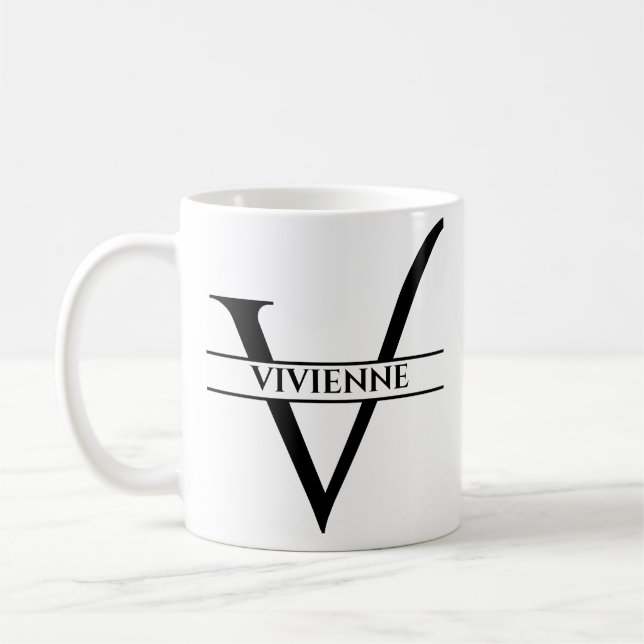 Taza De Café Carta inicial elegante personalizada V (Izquierda)