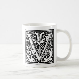 Taza De Café Carta V Monograma medieval Art Nouveau