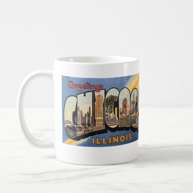 Taza De Café Cartas gigantes vintage Chicago Postcard (Izquierda)