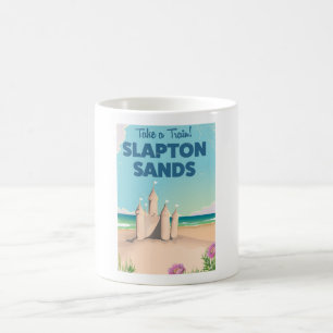 Taza De Café Cartel antiguo de Slapton Sands, castillo de arena