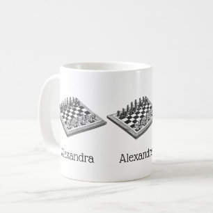 Taza De Café Cartel de ajedrez y piezas de ajedrez arte vintage