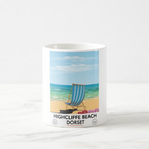 Taza De Café Cartel de tren vintage de Highcliffe Beach, Dorset