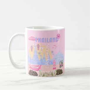 Taza De Café Cartel de viaje de Bangkok Tailandia rosa pastel a