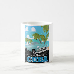 Taza De Café cartel de viaje de Cuba con coche vintage