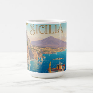 Taza De Café Cartel de viaje de estilo vintage para Sicilia Ita