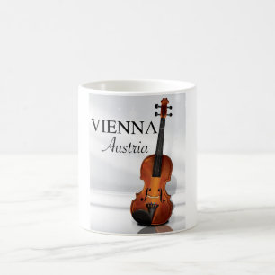 Taza De Café cartel de viaje de violín de Viena Austria