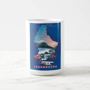 Taza De Café Cartel de viaje ilustrado del mapa de Luxemburgo.