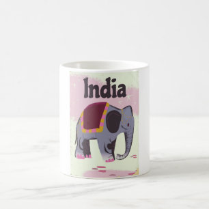 Taza De Café Cartel de viaje vintage de elefante indio.