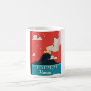 Taza De Café cartel de viaje vintage del volcán Hualālai Hawaii