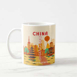 Taza De Café Cartel Retro de Viajes a Shanghai China