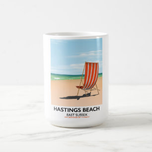 Taza De Café Cartel vintage de viaje a Hastings Beach, East Sus