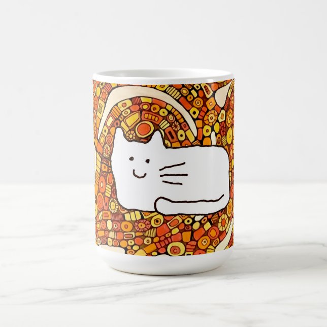 Taza De Café Cartoon Cat Doodle Line Drawing (Centro)
