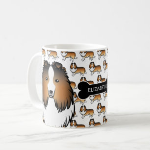 Taza De Café Cartoon de Sheltie Sable con Hueso de Perro y Nomb