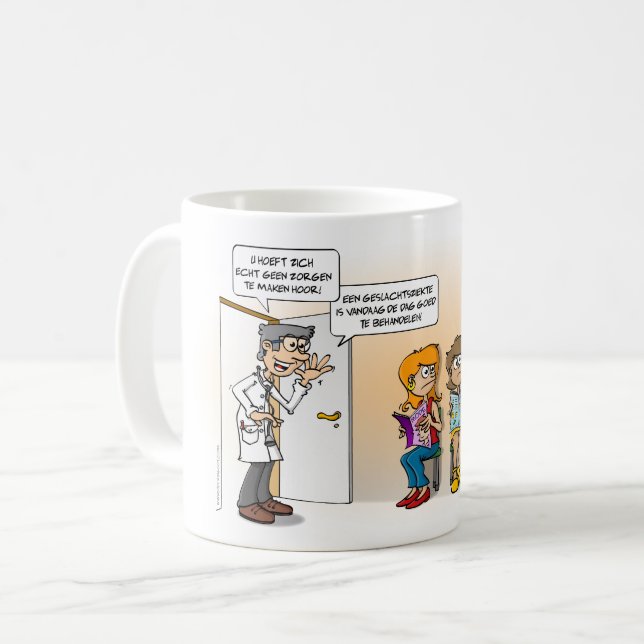 Taza De Café Cartoon; Een geslachtsziekte is goed te behandelen (Anverso izquierdo)