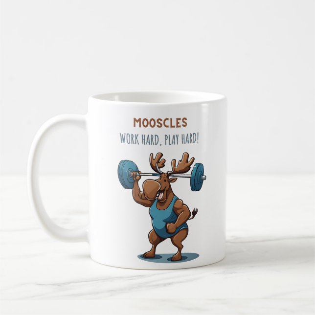 Taza De Café Cartoon fitness moose training with weights (Izquierda)