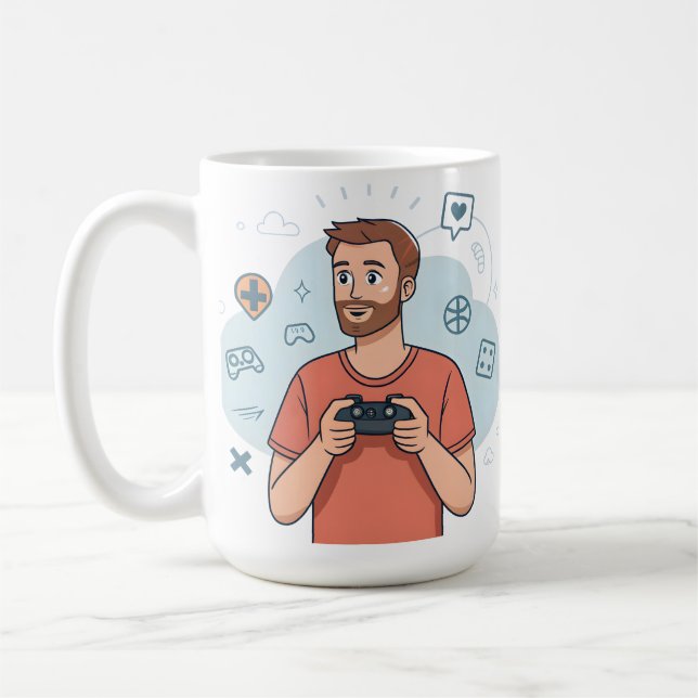 Taza De Café Cartoon Gamer Character Illustration (Izquierda)