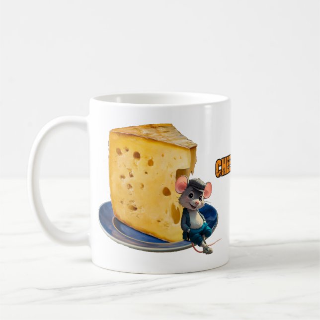 Taza De Café Cartoon Mouse and slice of Cheese on a  (Izquierda)