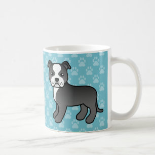 Taza De Café Cartoon Staffordshire Bull Terrier Blanco y Negro
