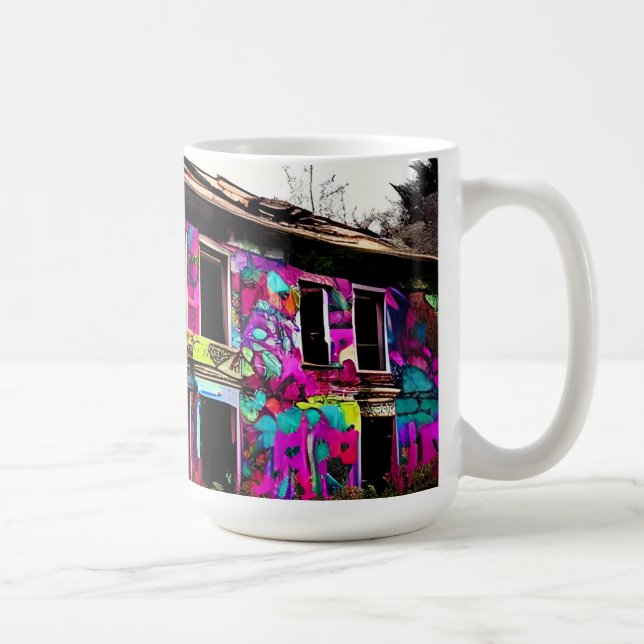 Taza De Café Casa abandonada con graffiti colorido (Derecha)