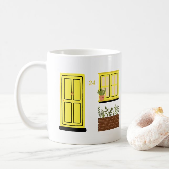 Taza De Café Casa con puerta amarilla con cita Personalizado (Con donut)
