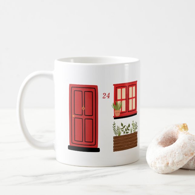 Taza De Café Casa con puerta roja con cita Personalizado (Con donut)